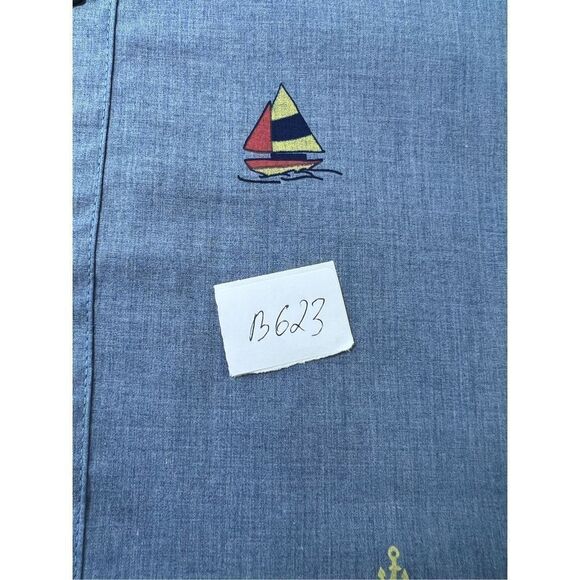 Walker Refinery Mens Button Down Shirt Size XL Sailboat Print Blue Short Sleeve - Picture 9 of 10